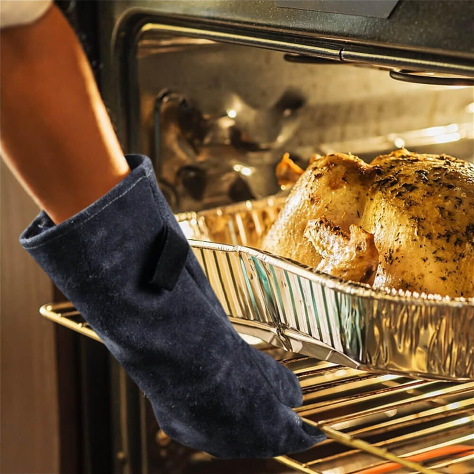 Manoplas Horno, 1 Par De Guantes Resistentes Al Calor, For Asar con Forro Aislado Manga Larga For Cocinar Cocinar Barbacoa(Black)