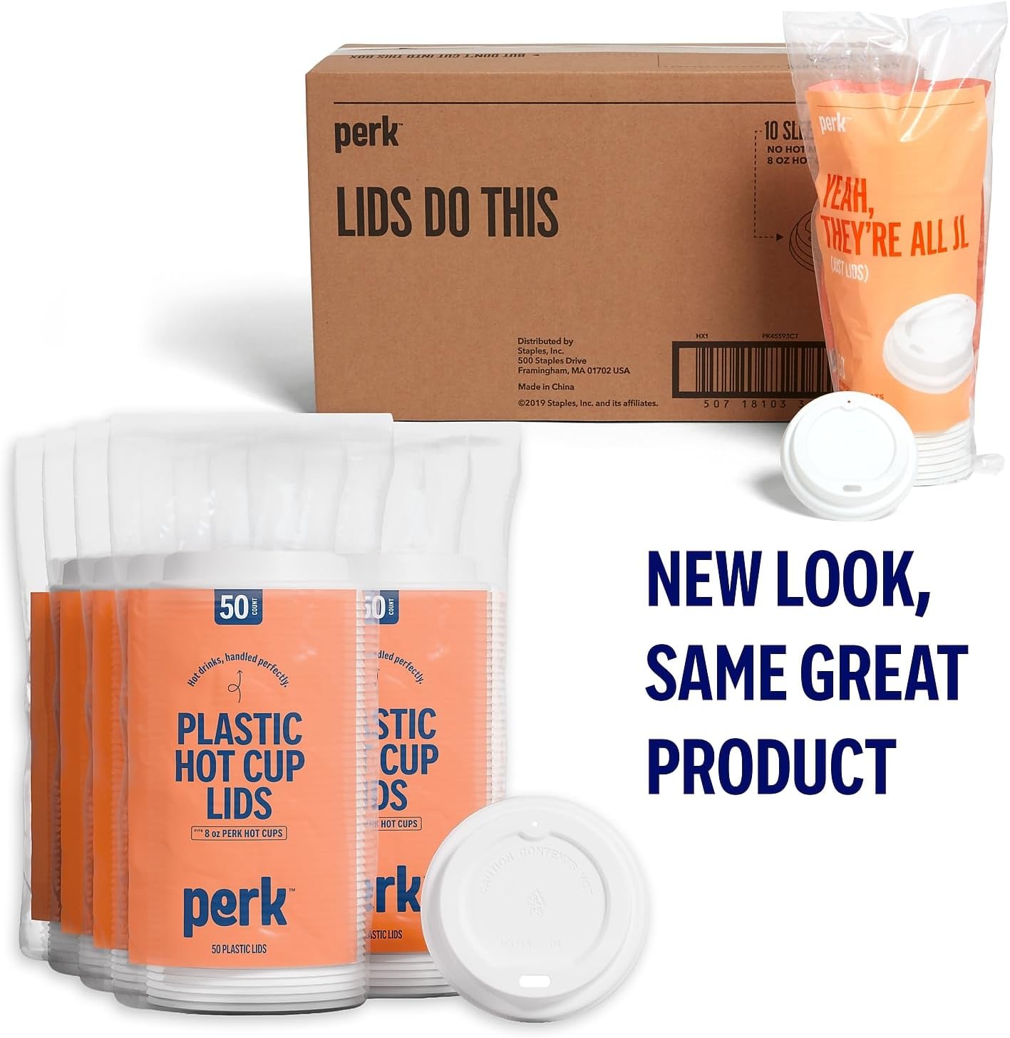 Perk Plastic Hot Cup Lids for 8 oz Cups, White, Disposable Coffee Lid Refill for Breakroom & Catering