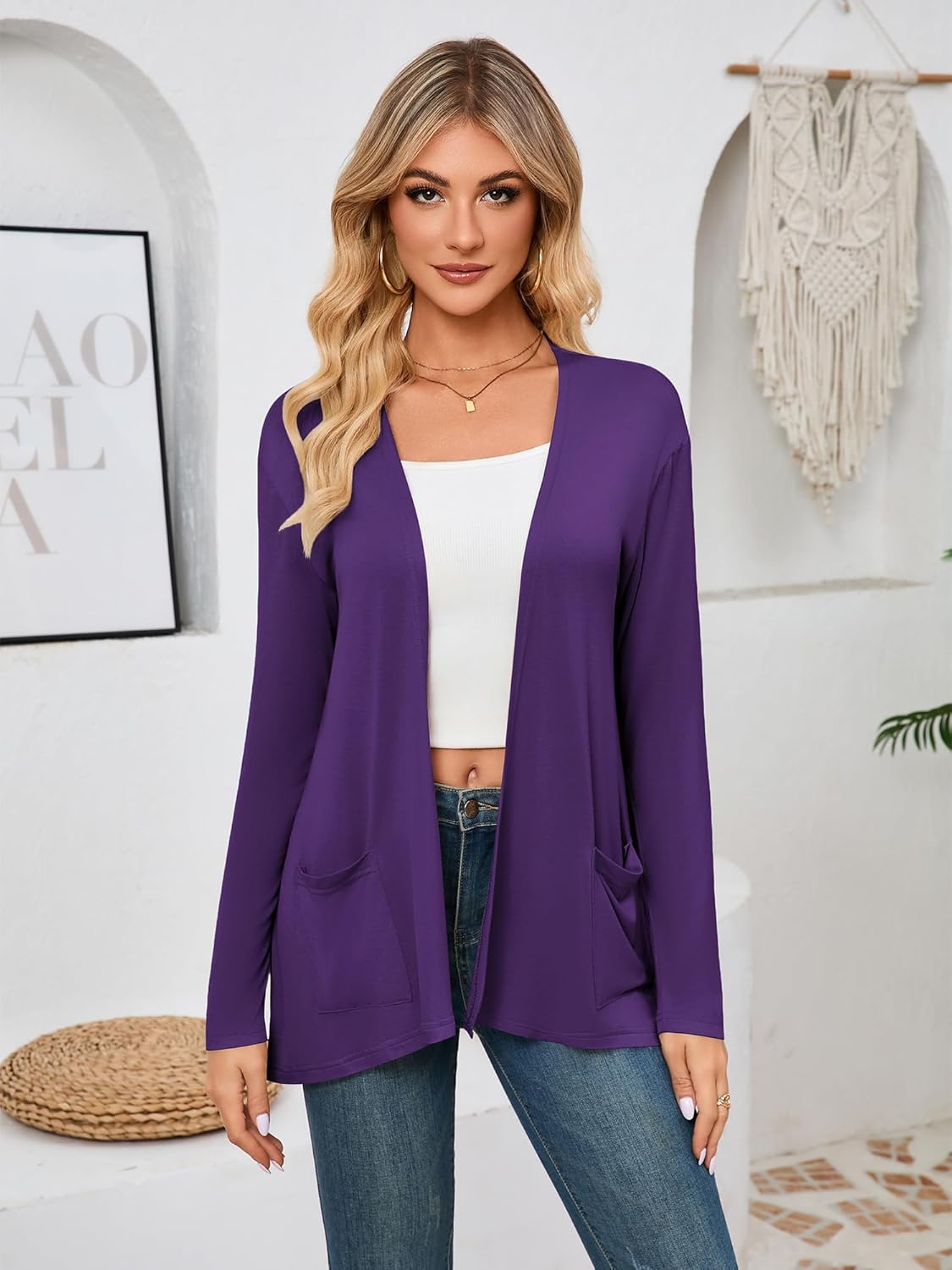 Womens Long Sleeve Open Front Cardigans with Pockets Casual Lightweight Cover Ups for Layering - Image 6