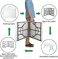 Vista 4 de Mesa plegable portátil de plástico de 6 pies y 71 pulgadas, parte superior resistente con asa de transporte, interior y exterior, patio, camping
