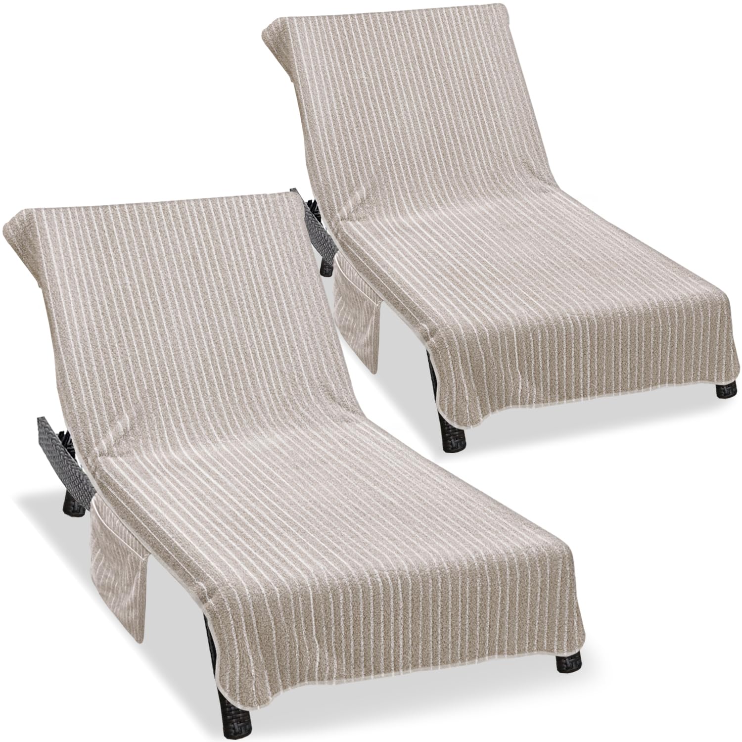 Photo 1 of Ruikyhom Lounge Chair Towel Cover (Pack of 2), Ultra Plush & Absorbent Micro Fleece Chair Towel for Pool, Beach, Patio & Garden|Quick Dry, Non-Slip Design with 2 Side Pockets|85" x 30"-Brown White