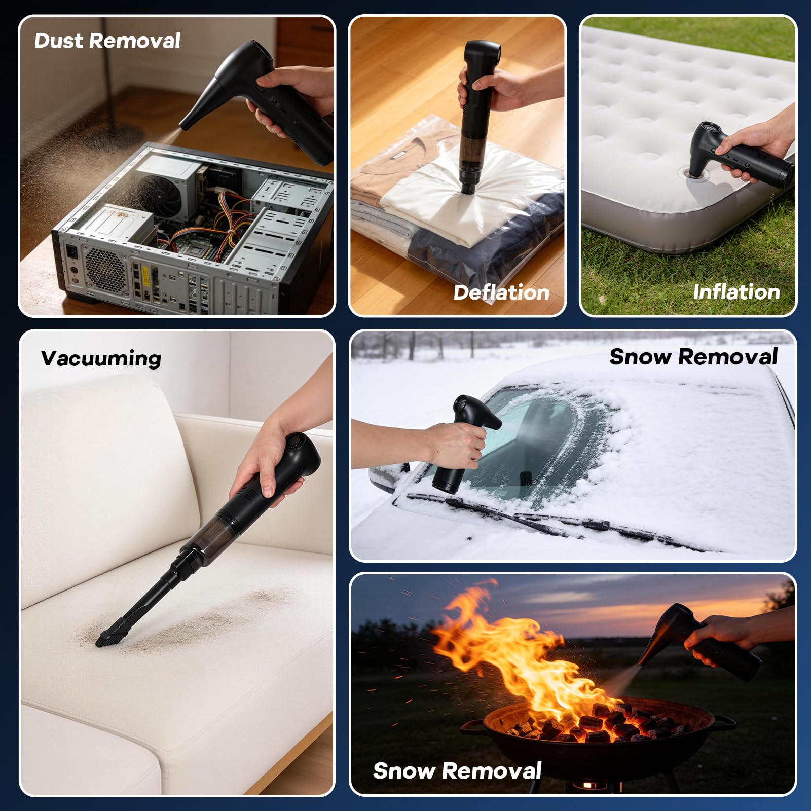 Spolverino elettrico e aspirapolvere 2 in 1, ventilatore senza fili da 150 W, 3 marce regolabili 130000 giri/min, motore brushless ricaricabile, per tastiera, elettronica, casa, pulizia auto
