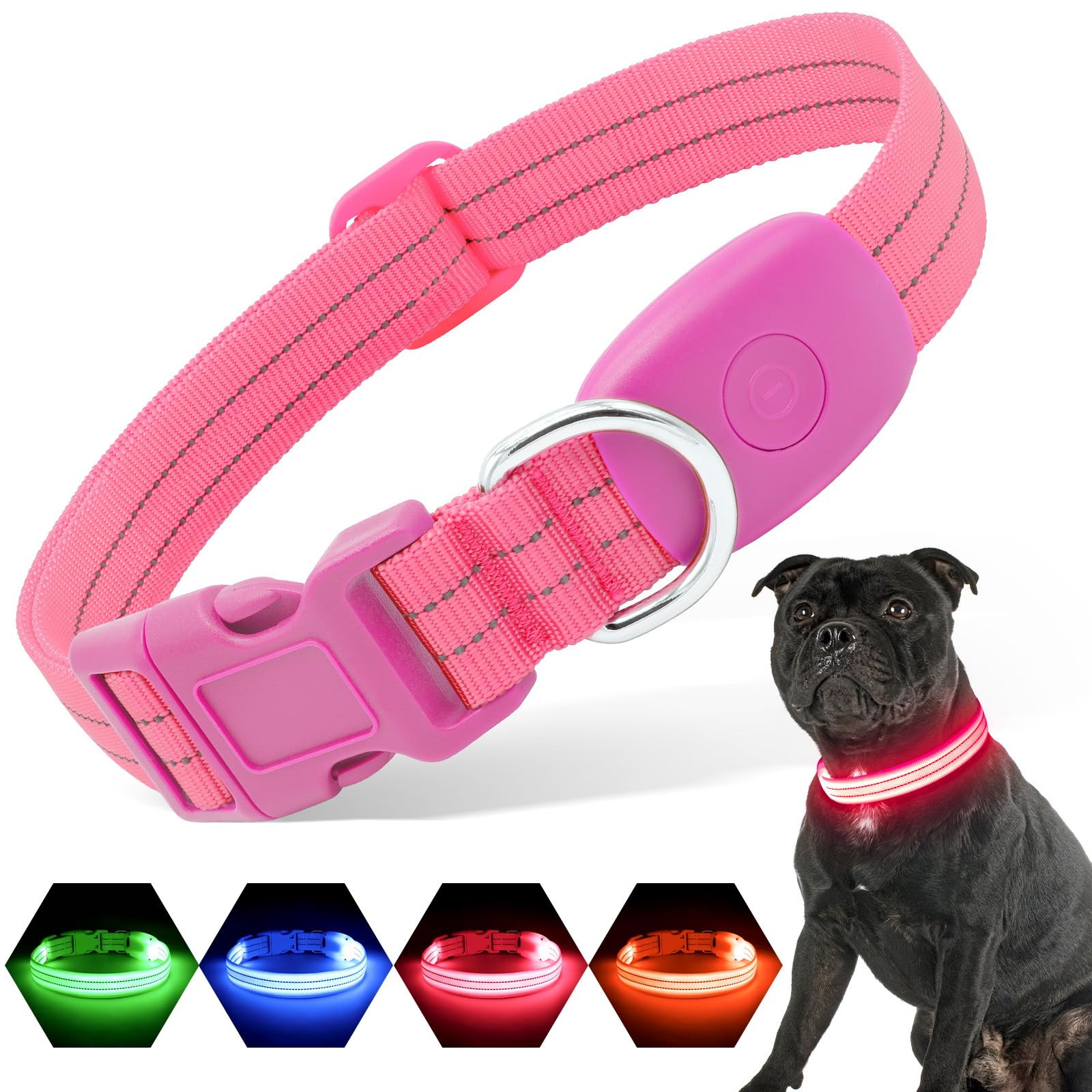 PZRLit LED Hundehalsband – Leuchthalsband Hund Verstellbar, Reflektierendes & Wasserdichtes Hundehalsband, USB Aufladbares Sicherheitshalsband für Kleine Mittel Große Hunde, Halsbänder