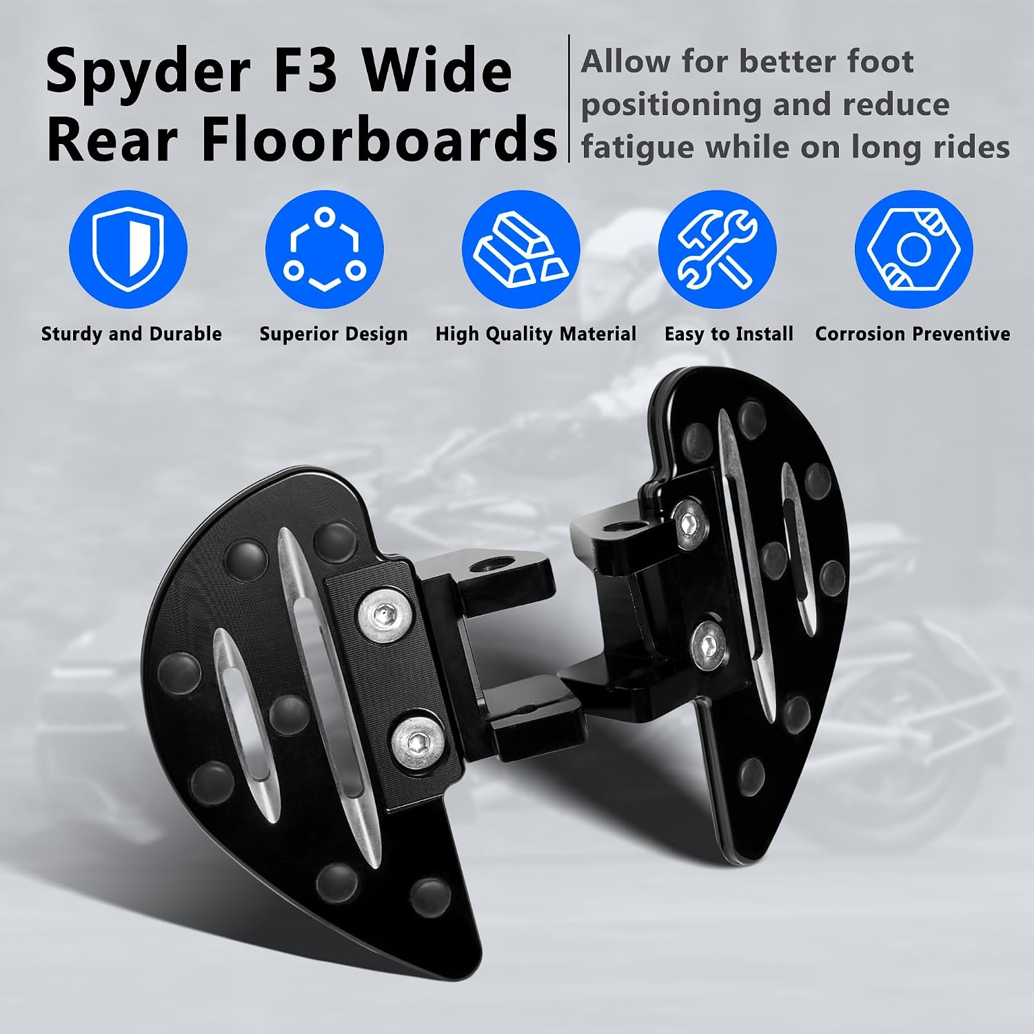 F3 Passenger Aluminium Floorboards Rear Foot Rest Footboards for the Can Am Spyder F3 / F3-S / F3-T 2015+ Foot Pegs Accessories(Water Drop Style)