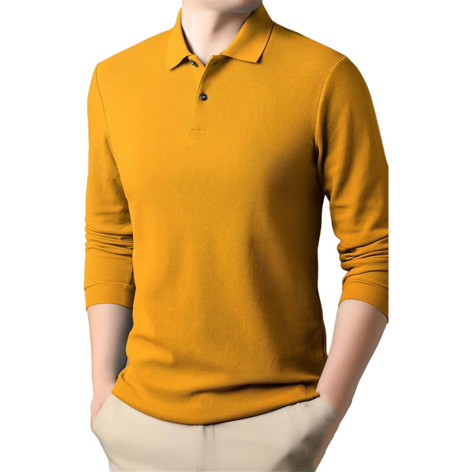Herren-Poloshirt aus reiner Baumwolle, Freizeit, langärmelig, atmungsaktiv, Revers, T-Shirt, perfekt für Golf und Sport
