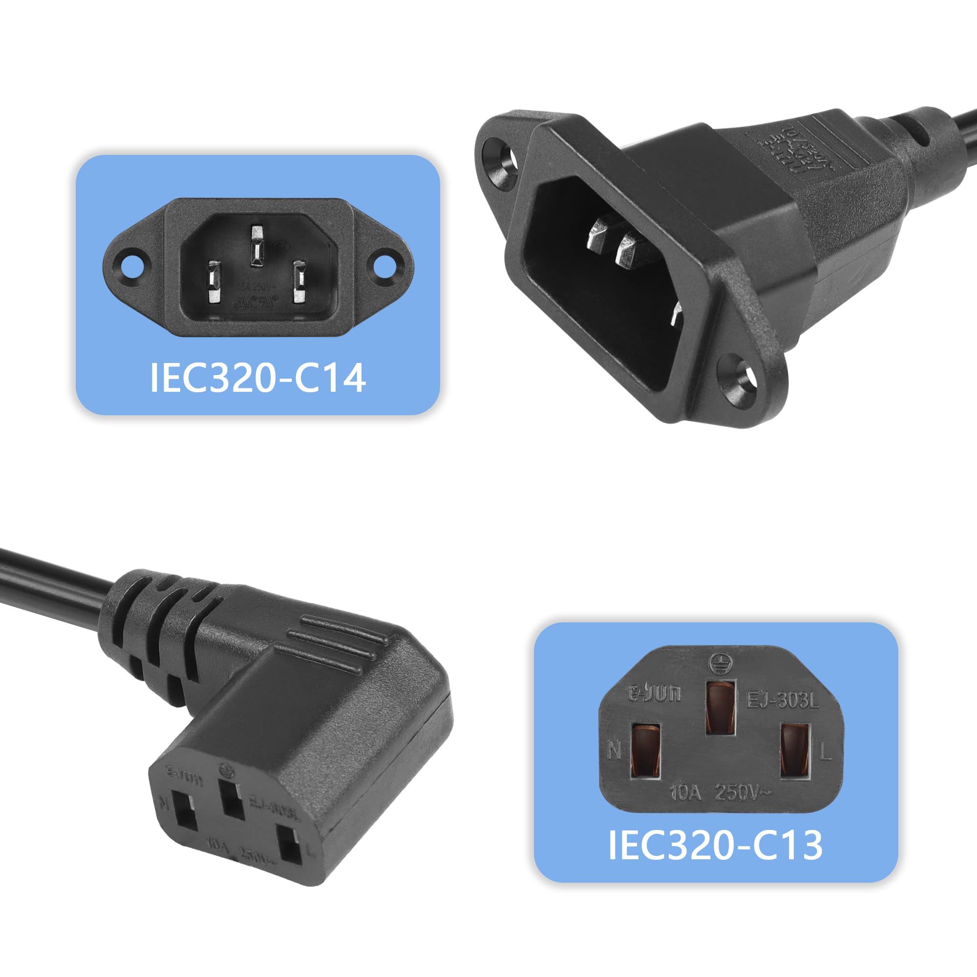 Amazon.co.jp: CERRXIAN 90°IEC 320 C14-C13電源コード 90度C14オス