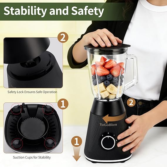 Food Processor with 51oz Glass Blender Jar & 6.7oz Glass Grinder Cup, Multi-Functional Table Blender for Smoothies, Shakes, Spices, Nuts, Baby Food, Jam
