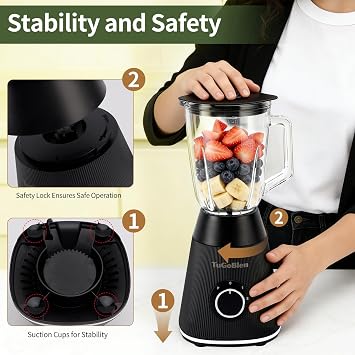 Food Processor with 51oz Glass Blender Jar & 6.7oz Glass Grinder Cup, Multi-Functional Table Blender for Smoothies, Shakes, Spices, Nuts, Baby Food, Jam