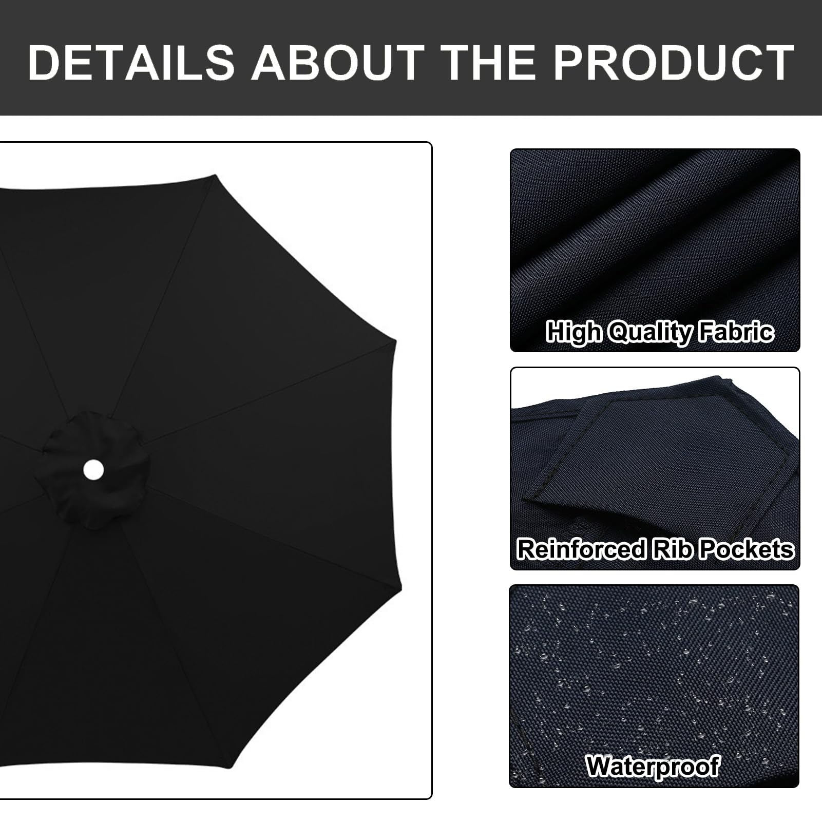 Cubierta de repuesto para sombrilla de exterior, 3 m, 2,7 m, 2,3 m, 2,3 m, 2 m, cubierta de tela impermeable para sombrilla voladiza, resistente a los rayos UV, cubierta superior de sombrilla de