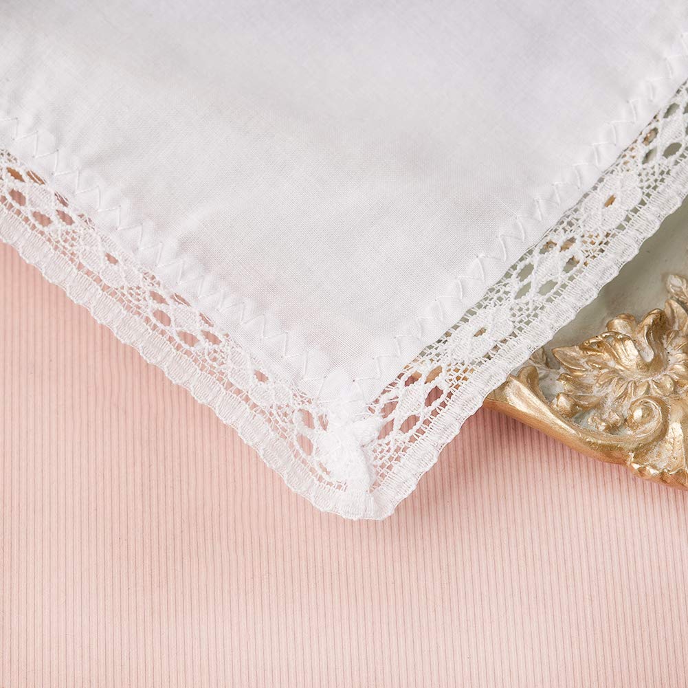 Houlife Femme Mouchoirs en 100% Coton 10x10''/25x25cm Dentelle Doux Blanc pour Mariage Lot de 6 Pièces
