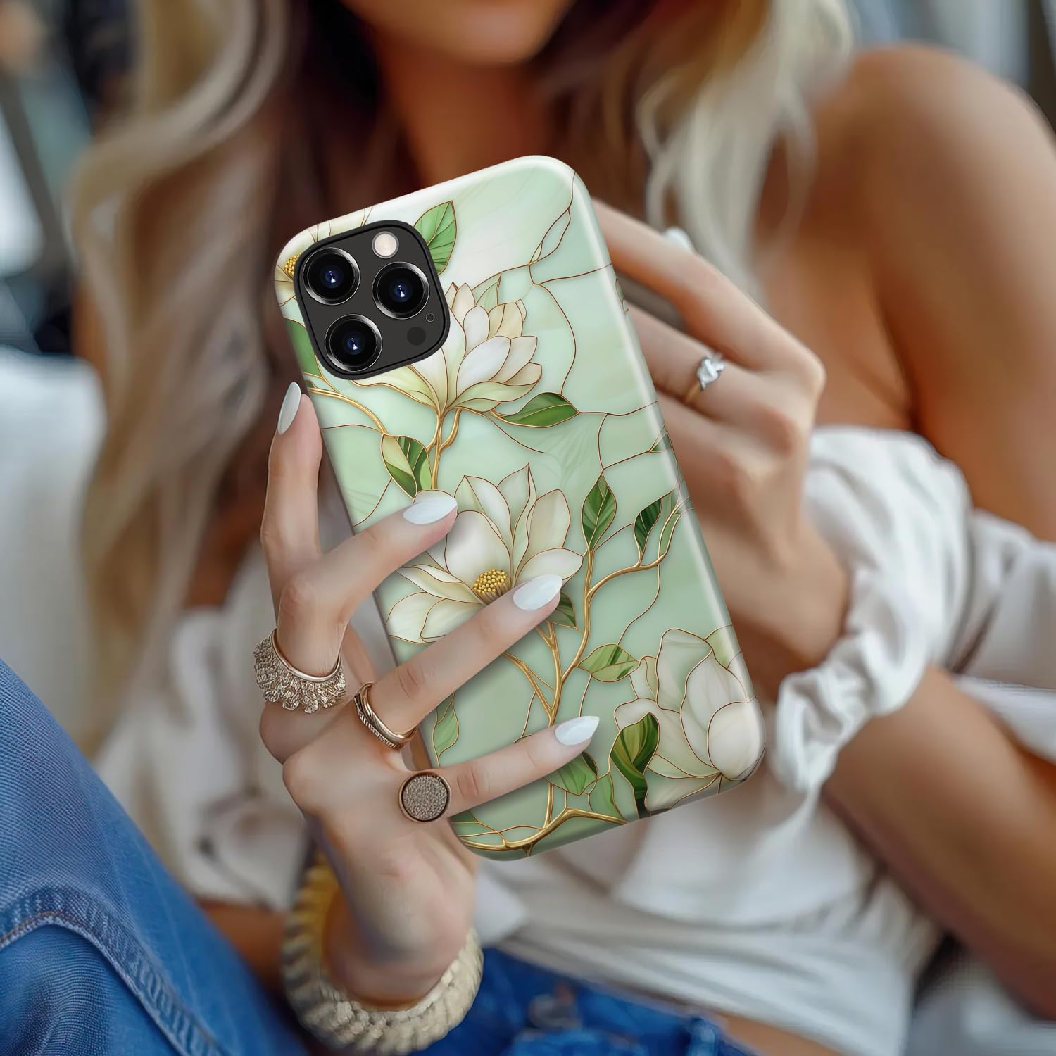 for iPhone 12 Case/iPhone 12 Pro Case Cute - Wireless Charging Compatible - Dual-Layer Hard Shell + Silicone Cover - Aesthetic Protective Phone Case for Women - Vintage Magnolia Flowers - Image 6