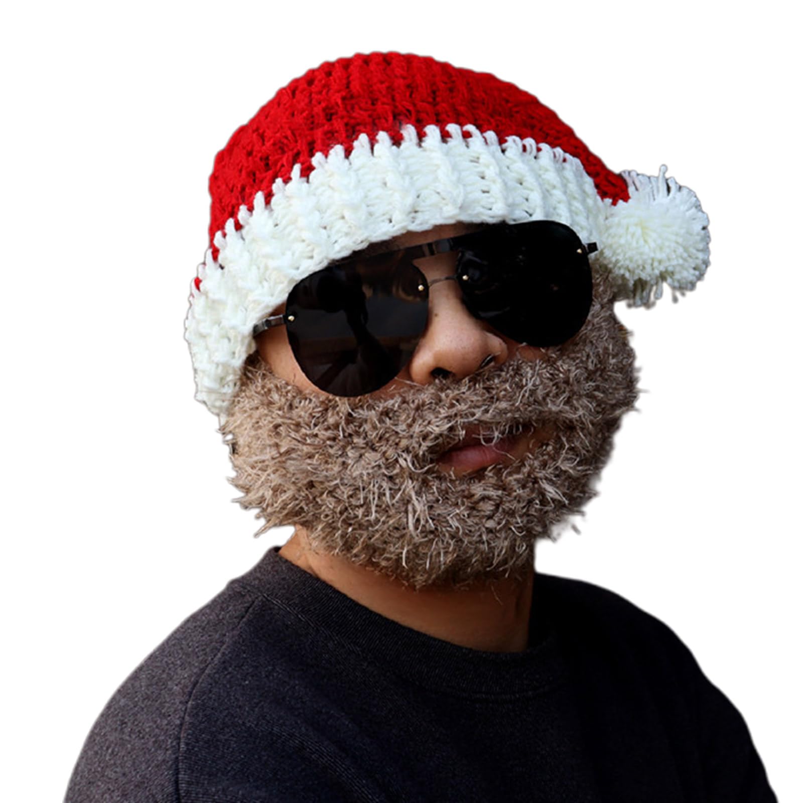 Buxuaaaa Santa with Funny Beard Red Color Adult Warm Crochet Christmas Hats for Women Men Kids Gift Christmas Funny Hat for Adult Knitted Hats Adults Red Windproof Adults Cosplay Santa