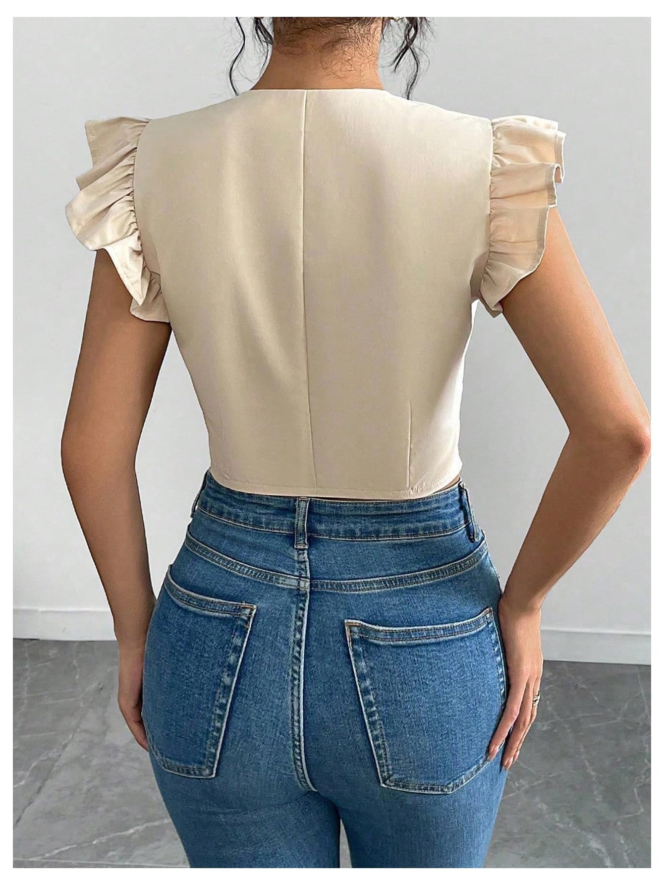 Floerns Women's Elegant Button Down Shirts Ruffle Cap Sleeve Summer Dressy Casual Blouse Tops