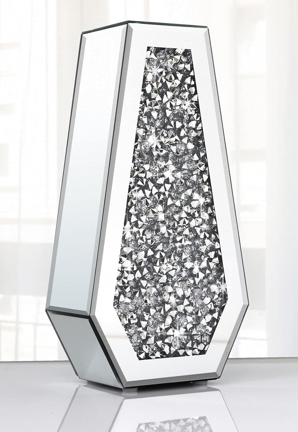 Segoy Silver Glass Decorative Mirror Vase With Crushed Diamond Crystal Design, 30Cm