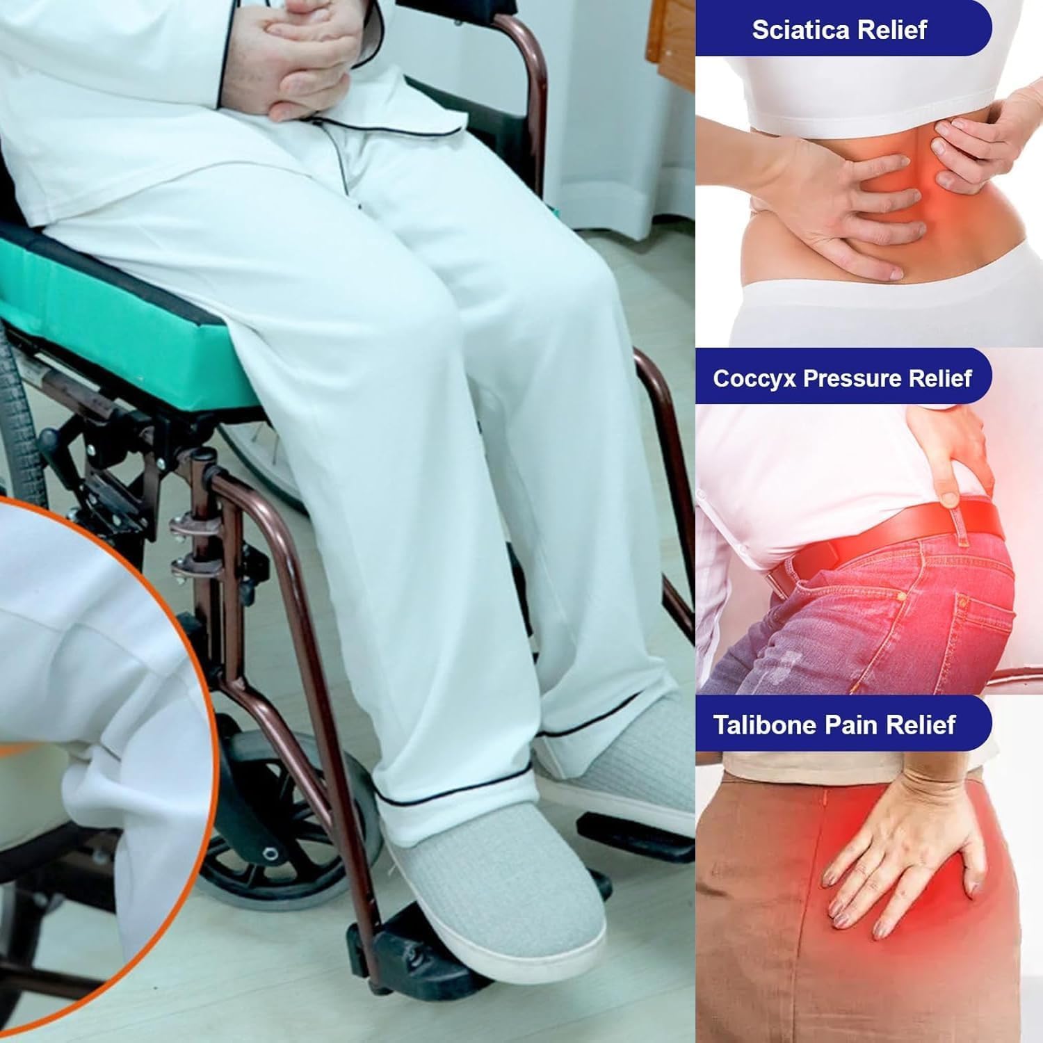 Cojín para silla de ruedas, espuma viscoelástica de gel que alivia la presión, cojín ergonómico antiescaras para sentarse durante mucho tiempo, ideal para silla de oficina y silla de ruedas