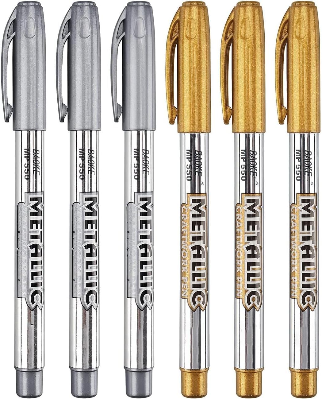 Aputue metal boya kalemi metal crayon, 6 PCS altın ve gümüş su geçirmez işaretleyici, hızlı kuruyan kalıcı markörler, kumaş ahşap taş boyama ve kendin yap albümü süsleme için hediye