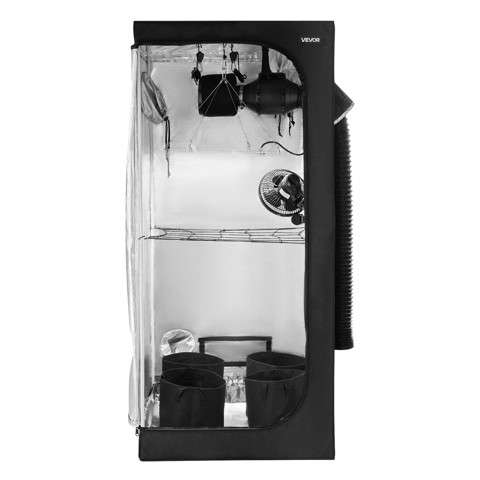 VEVOR Growzelt 80x80x180 cm Indoor-Pflanzenzelt mit Vollspektrum-LED-Zuchtlicht & Belüftungssystem 600D Mylar