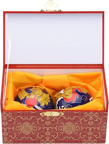 197 Baoding Bolas Ejercicio Mano Bolas de Estrés con Campanas Dragón y Phoenix Patrón Azul Bolas con Caja Regalo de Padres TQZDBS81