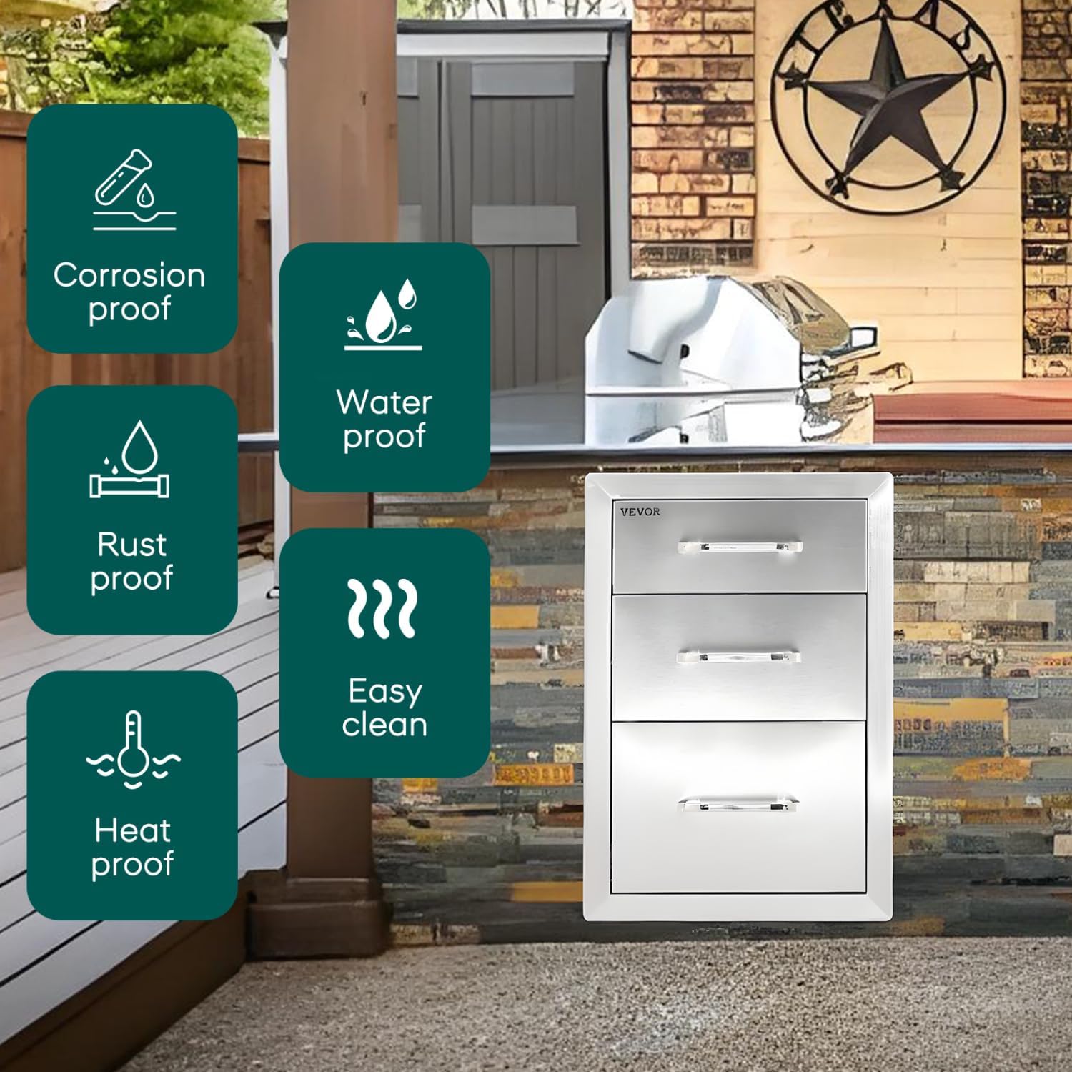 14x20x23 Outdoor Stainless Steel Drawer Cabinets for Kitchens & Courtyards – Silver