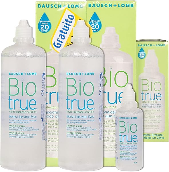 Biotrue Bausch + Lomb Solución Única 2 x 300ml + 60ml gratis para lentes de contacto blandas - 1
