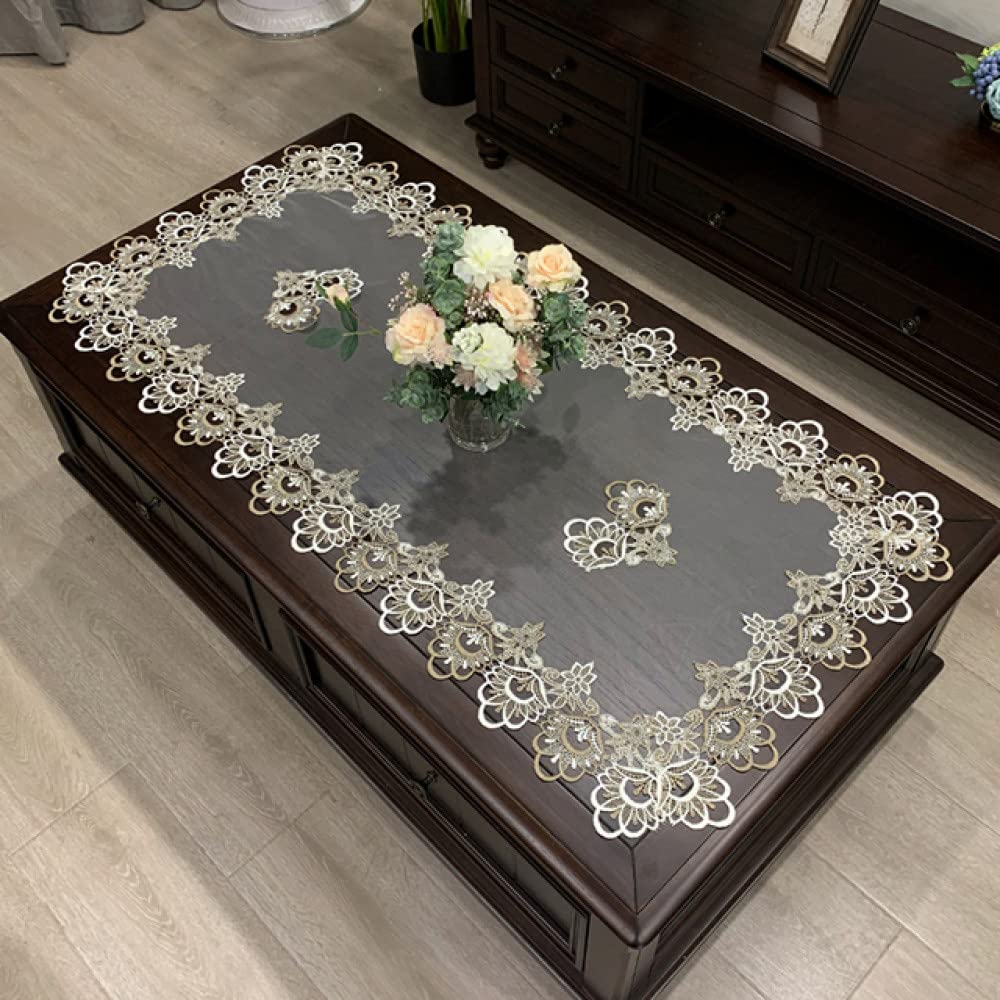 Nappe brodée rectangulaire 60x120cm en fil pour table basse HM98