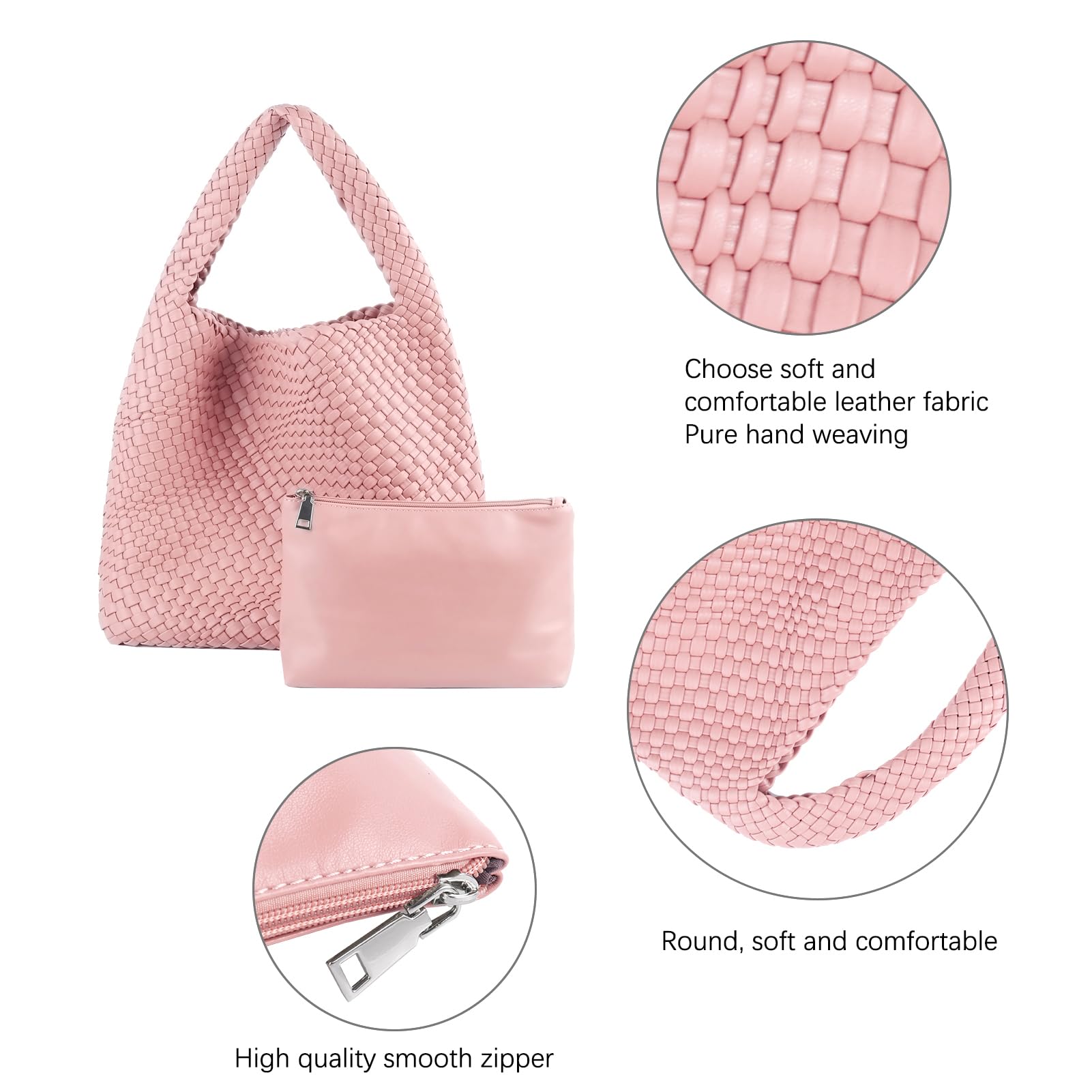 Handgewebte Tasche für Damen, veganes Leder, Unterarm-Reise-Schultertasche, Handtasche, Strandtasche mit Geldbörsen