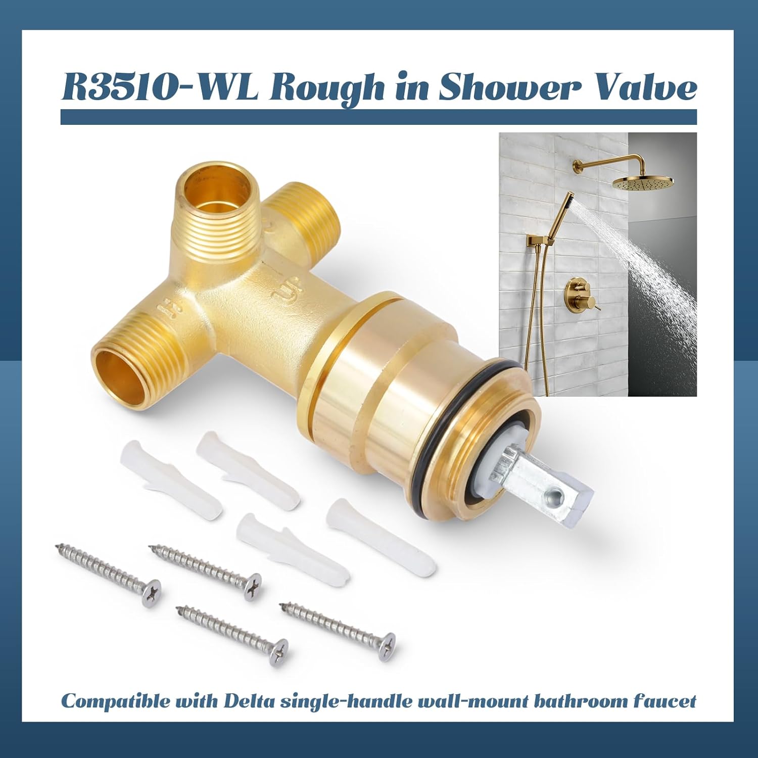 R3510-WL Shower Valve Compatible with Delta Single-Handle Bathroom Faucets, Wall-Mount Rough-in Valve Bathtub & Shower Faucet Installation