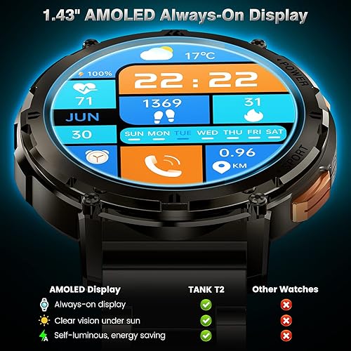 Miniatura 3 de AMAZTIM Relojes inteligentes para hombres, batería extra larga de 60 días, resistente al agua hasta 164.0 ft, llamada Bluetooth militar