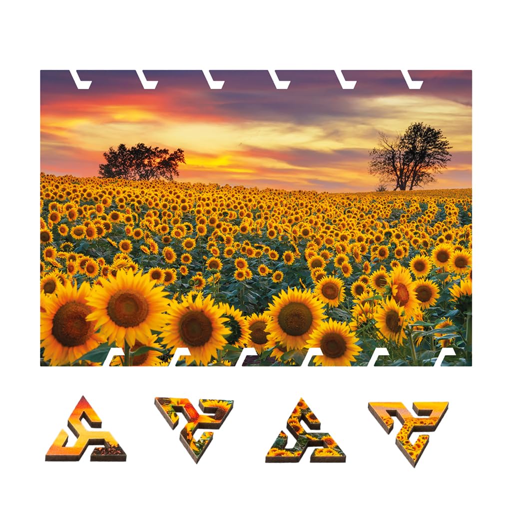 Wentworth Wooden Puzzles Sunflower Field - Extra Difficult 80 Pcs Adult Jigsaw Puzzle, Repetitive Tessellating Pieces, Mini Mindful Puzzle - Sustainably Sourced Wood & British Made