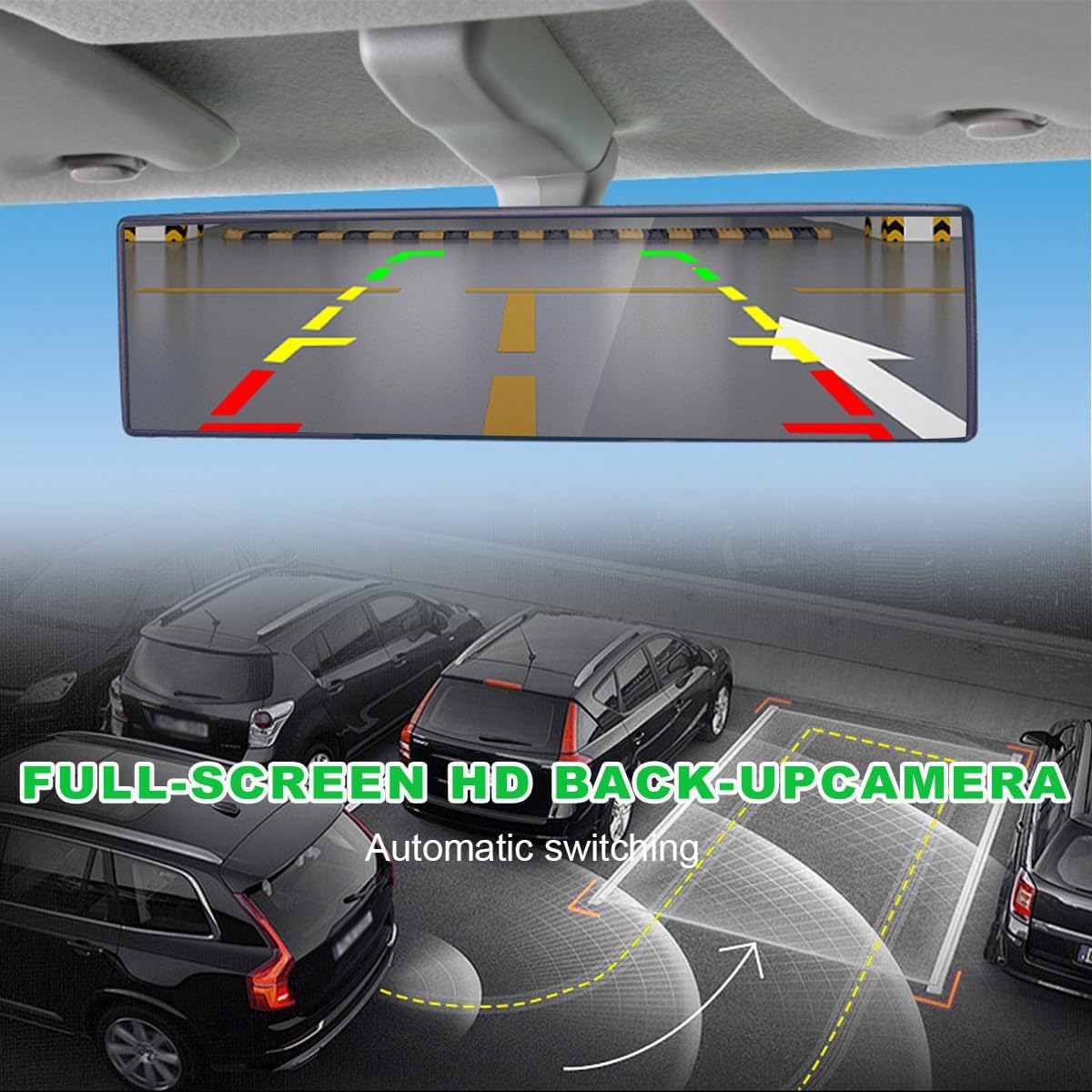 KVAEY Car Rear View Mirror, 11.0" Clip-on Large Wide Angle Panoramic Convex Rearview Mirrors, Anti Glare HD Clear Tint Interior Rear View Mirror Reduce Blind Spots, Car Accessories (Curved)