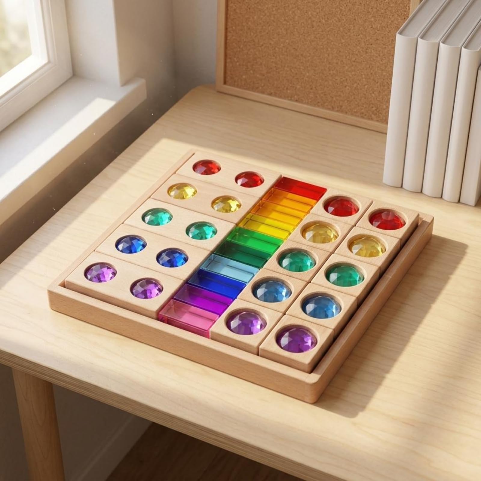 Jiuvaso Blocchi Sensoriali per Bambini Puzzle Educativo Tavola di Abbinamento Set di Costruzione Gioco di Incastro con Pezzi Traslucidi per Apprendimento, Combinazione Finestra Trasparente Alta 4