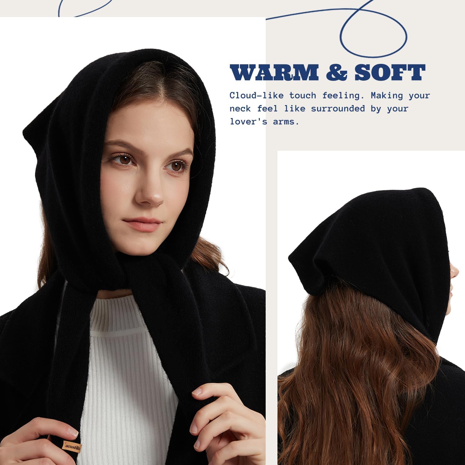 ACUSHLA 100% Merino Wool Triangle Scarf for Women Winter Neck Gaiter Warmer Knit Hooded Scarf Soft Warm Neck Wrap - Image 3