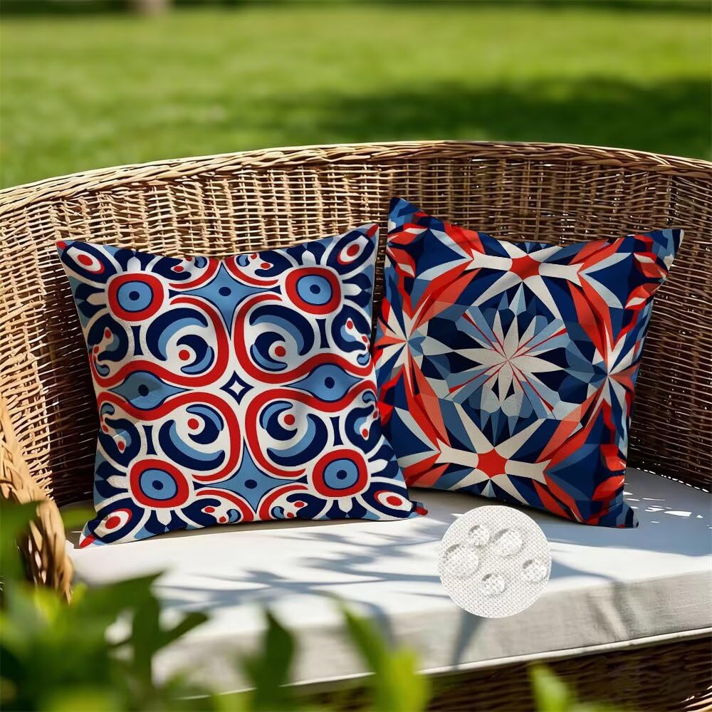 Federe Cuscini da Esterno Impermeabili 65x65 Blu e Arancione Copri Cuscini per Divano Moderno Federa Cuscino Autunno Decorativi Copricuscini per Divano Giardino Patio Soggiorno Set di 2 (IU371)