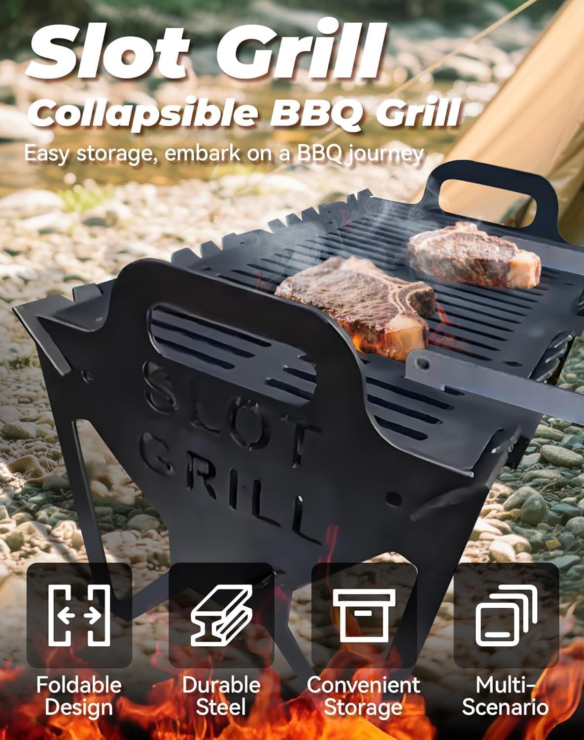 Przenośny grill Chal – lekki i kompaktowy na kemping, gotowanie na świeżym powietrzu, łatwa konfiguracja, bez użycia narzędzi, idealny na imprezy na podwórku