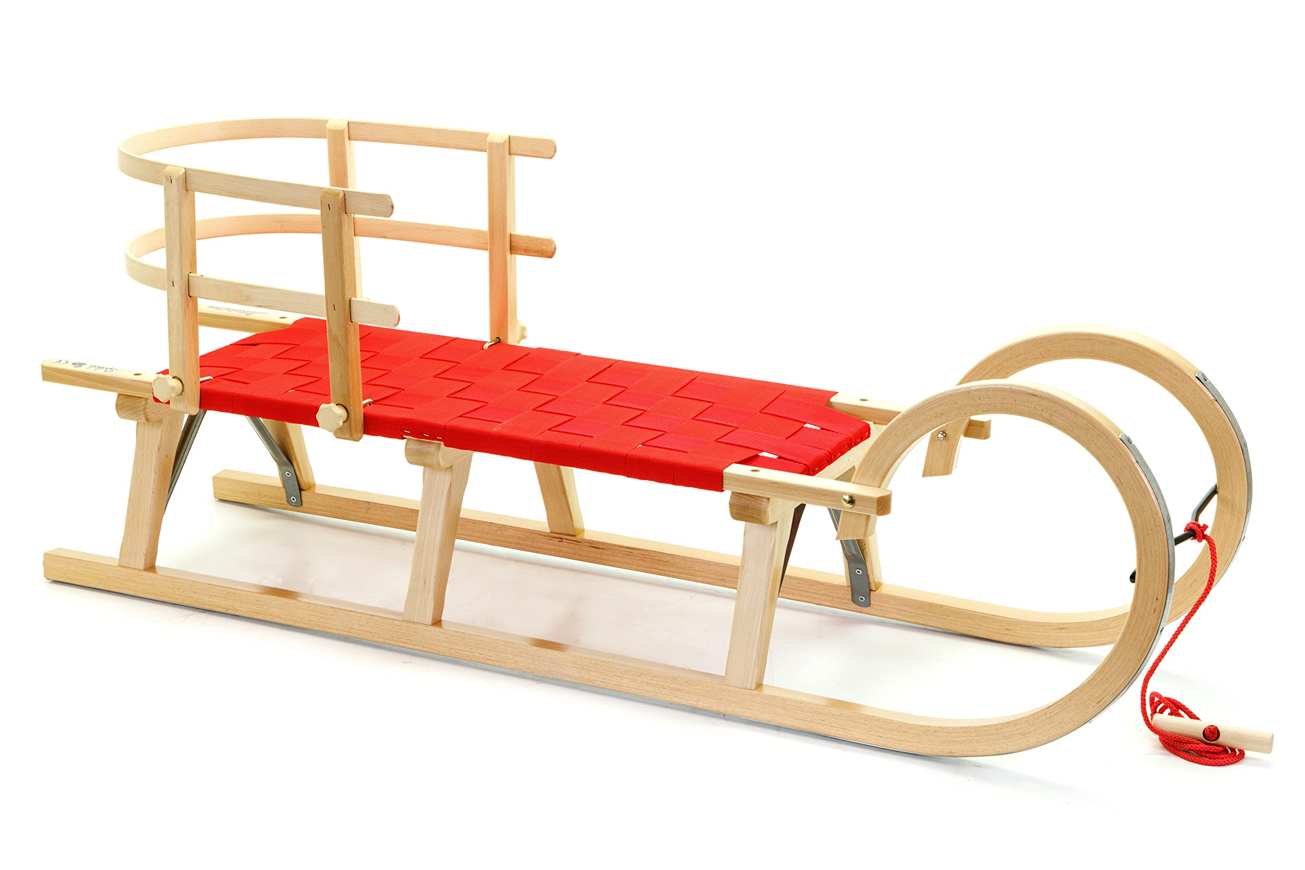 Hörnerschlitten Baran S 120 RR RLS Rot Gurtsitz mit Lehne Buchenholz