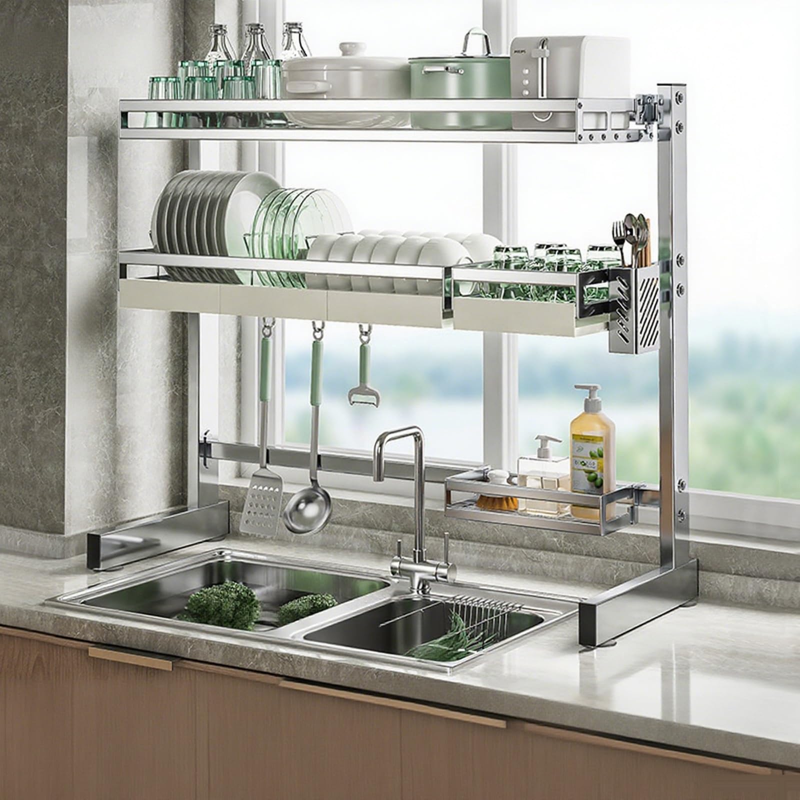 Égouttoir de cuisine pour évier 85 cm en inox pour libérer votre plan de travail