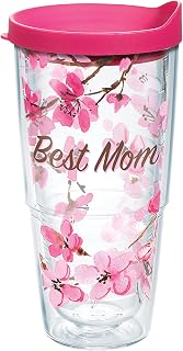 Tervis Cherry Blossom Best Mom Insulated Tumbler with Wrap and Fuschia Lid 24oz, Clear