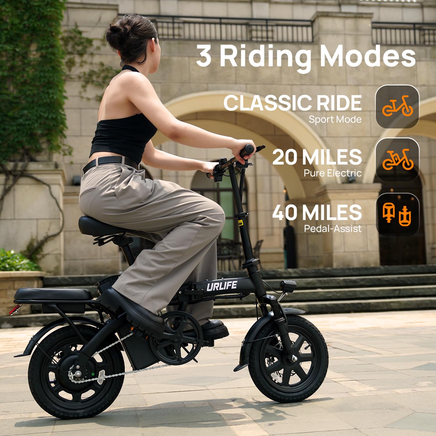 URLIFE Folding Electric Bike for Adults, 14" Portable Commuter ebikes, 20-40 Mile Long Range, 500W Peak Motor, 20MPH, Removable 48V Battery, UL Certified Mini Bikes for Teens