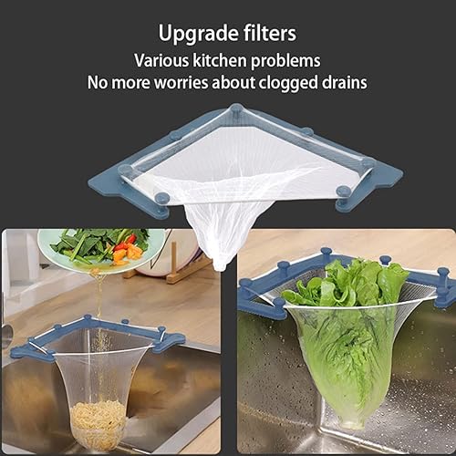 Miniatura 5 de Threerack - Colador de esquina de malla de algodón que ahorra espacio, versátil y práctico para restos de cocina sobrantes (azul)