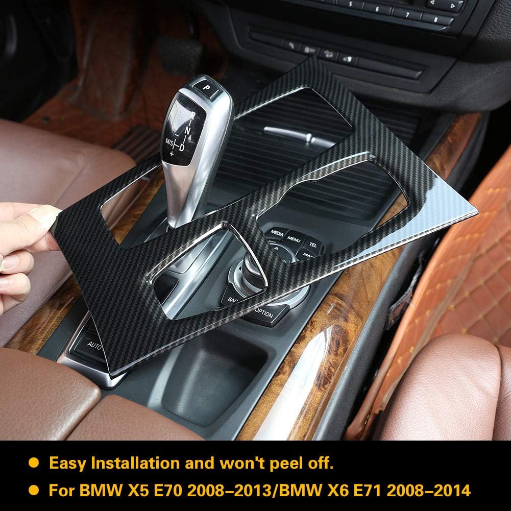 Acouto Center Console Gear Shift Panel Cover Trim for X5 E70 for X6 E71 2010-2013 Carbon Fiber Center Control Shift Knob Panel Frame Cover Car Interior Decoration Left Hand