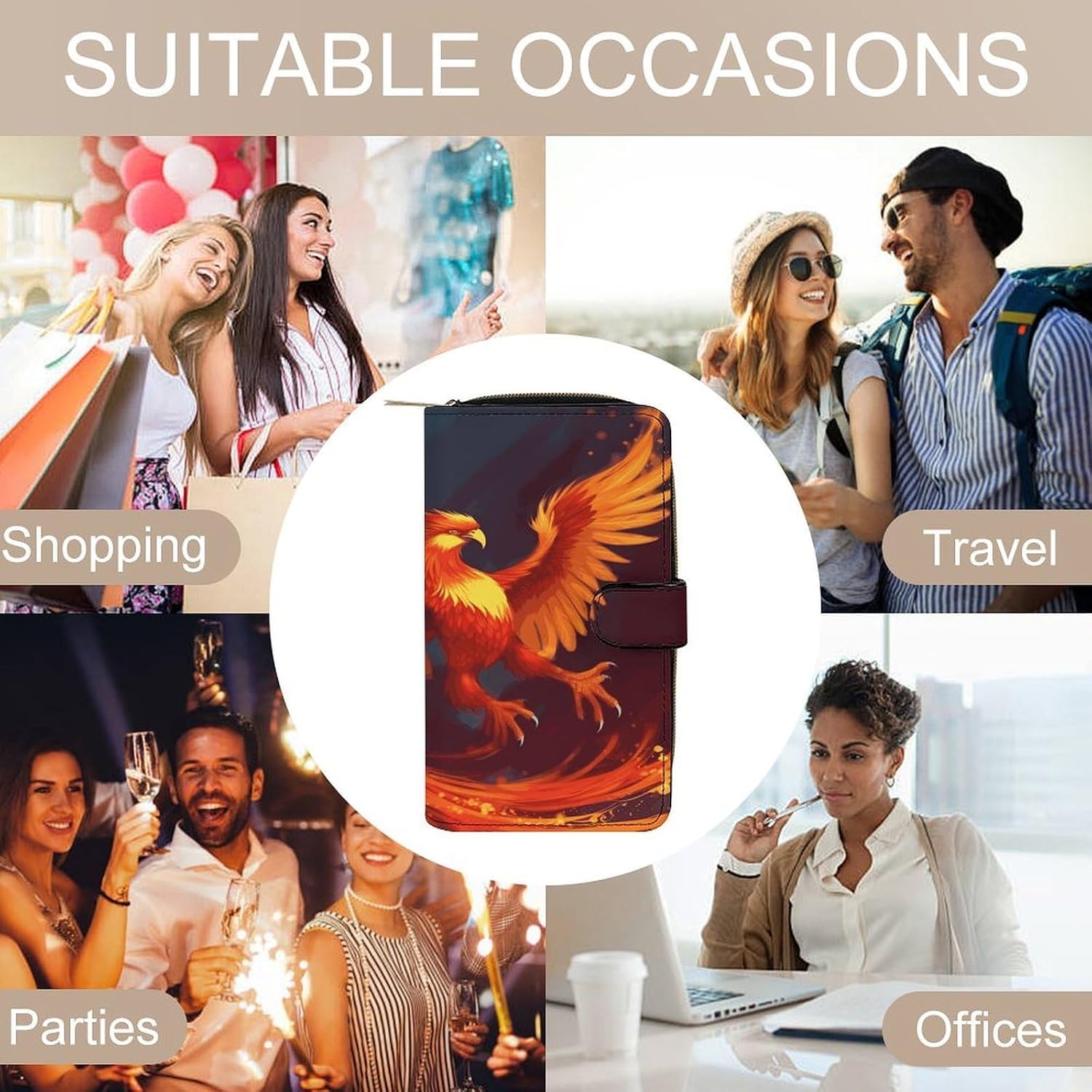 Orange Red Phoenix Travel Wallet for Men & Women RFID Blocking Card Organizer Credit Card Holder Large Capacity