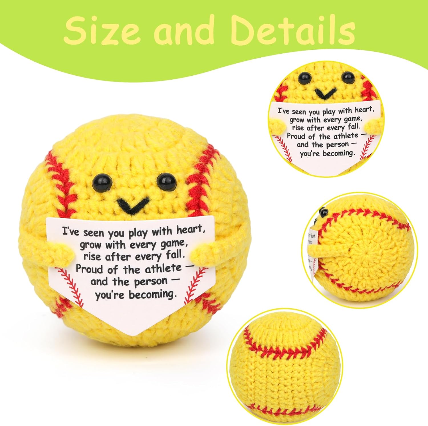 Rimvoe 6 pcs Crochet Softball Gift with Positive Encouragement, Meaningful Keepsake for Senior Night or Graduation, Perfect for Players and Team