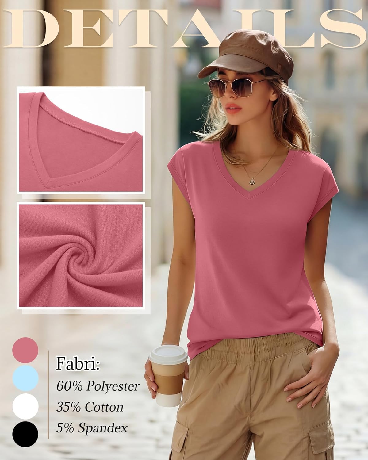 4 Pack Women's V Neck T Shirts Cap Sleeve Tops Trendy Short Sleeve Basic Tees Summer Casual Fashion Clothes - Image 6