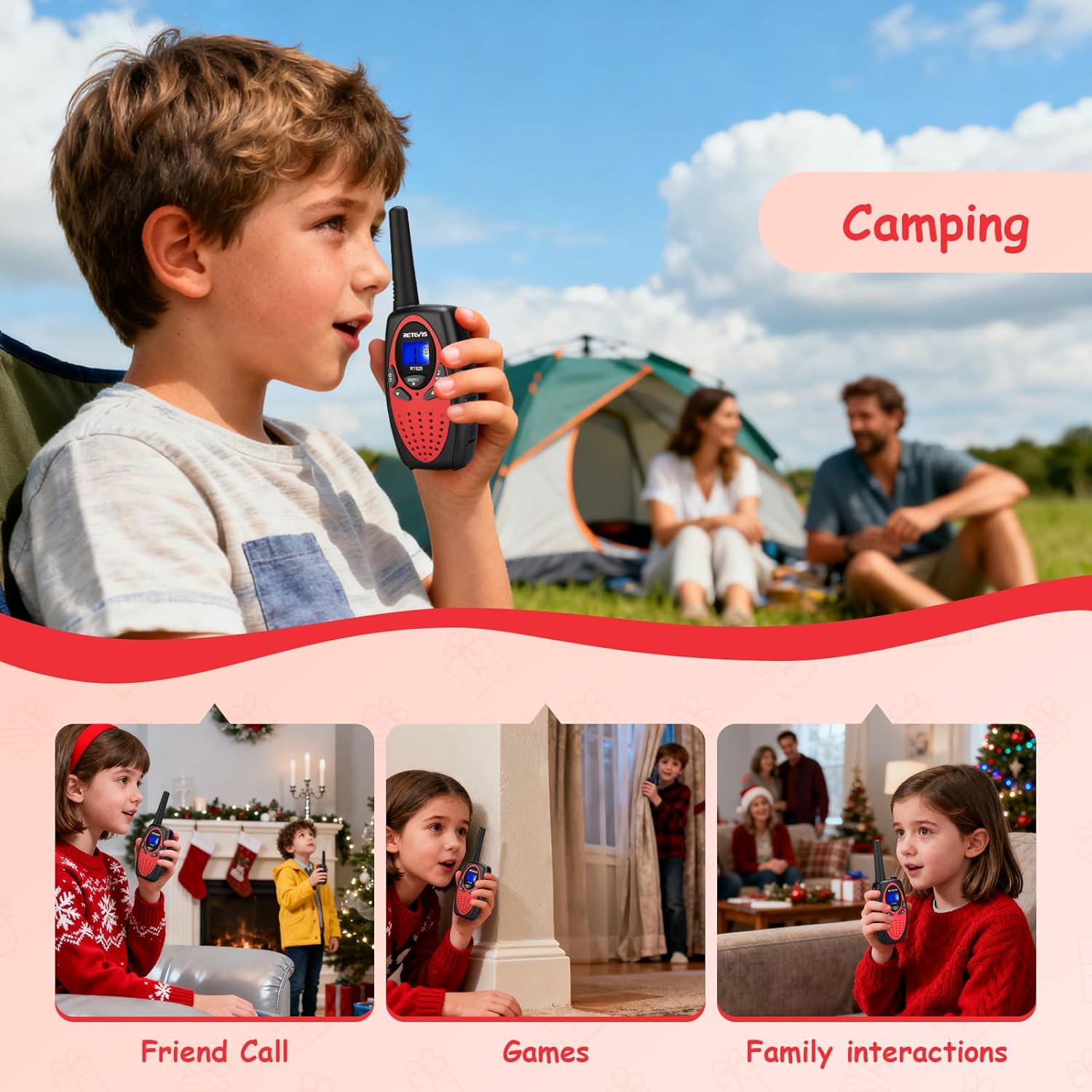 Retevis RT628 Walkie Talkies for Adults, Sturdy and Durable 2 Way Radio with VOX Belt Clip, Walkie Talkies Long Range for Kids Family Camping Cruise Ships Easter Birthday Gifts (4 Pack, Red)