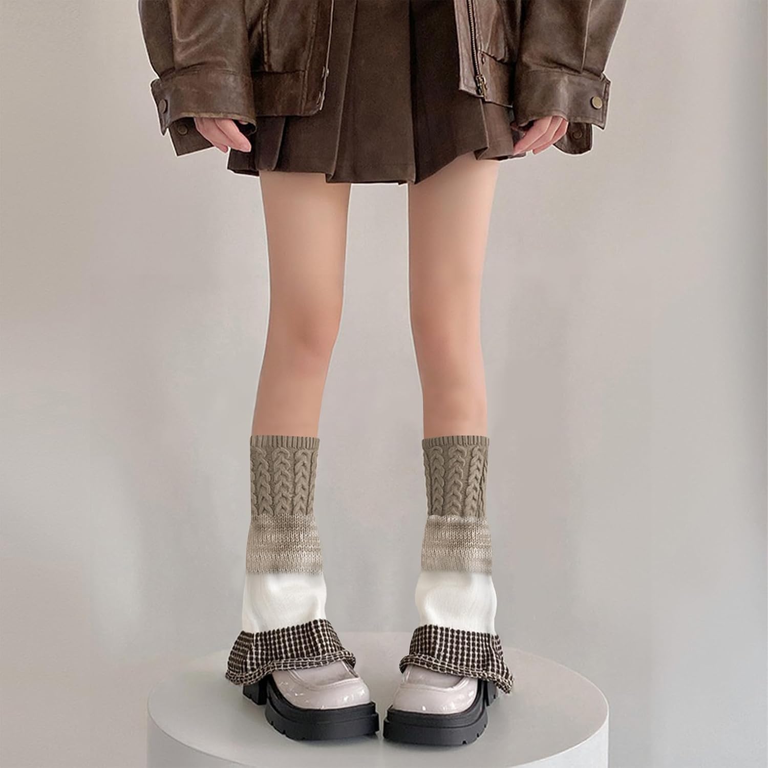 SherryDC Women Flared Leg Warmers Japanese Style Y2k Long Kawaii Knit Socks Gothic Harajuku Leg Cover Stockings