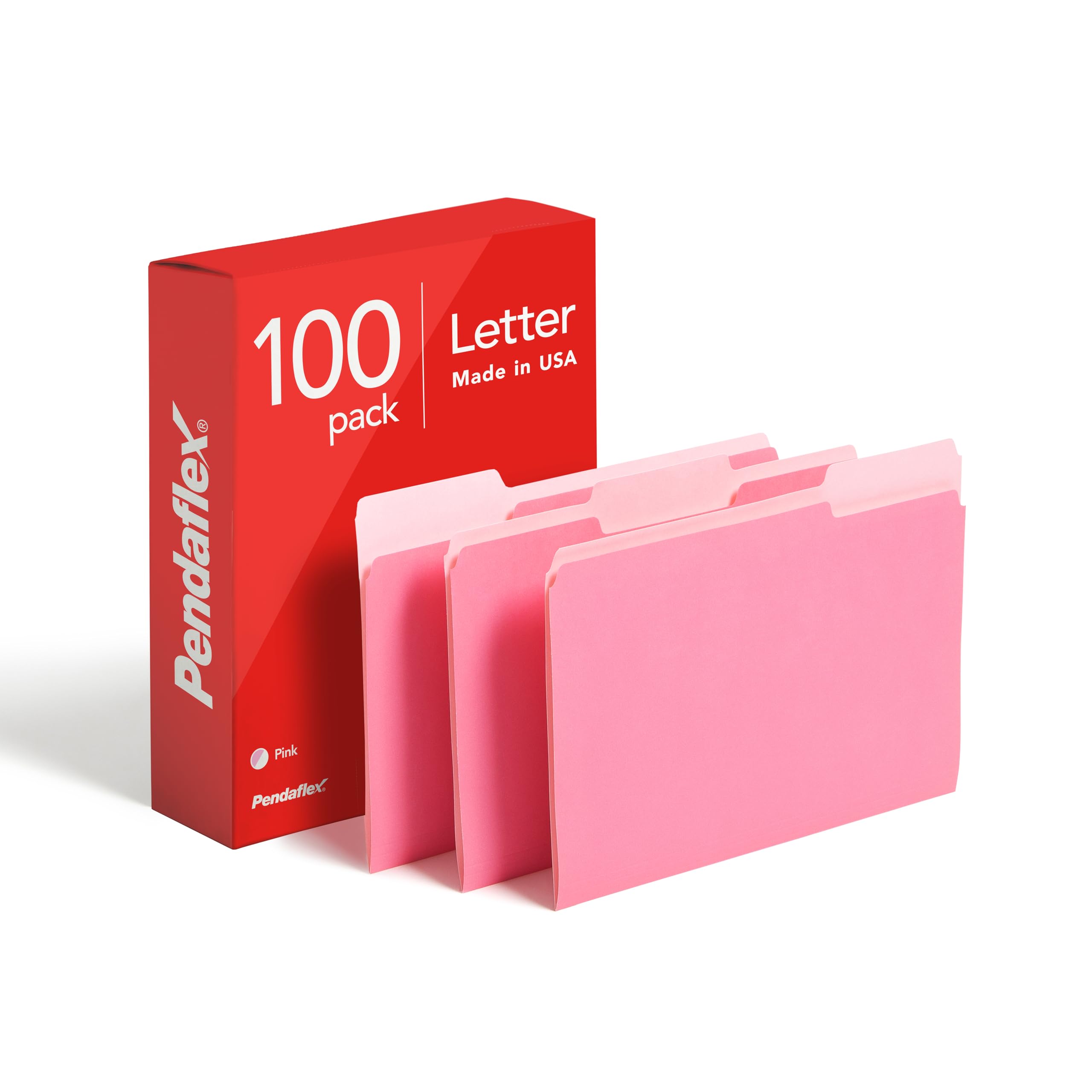 Pendaflex Two-Tone Color File Folders, Letter Size, 1/3 Cut, Pink, 100 Per box (152 1/3 PIN), 12 x 9.88 x 2.38 inches