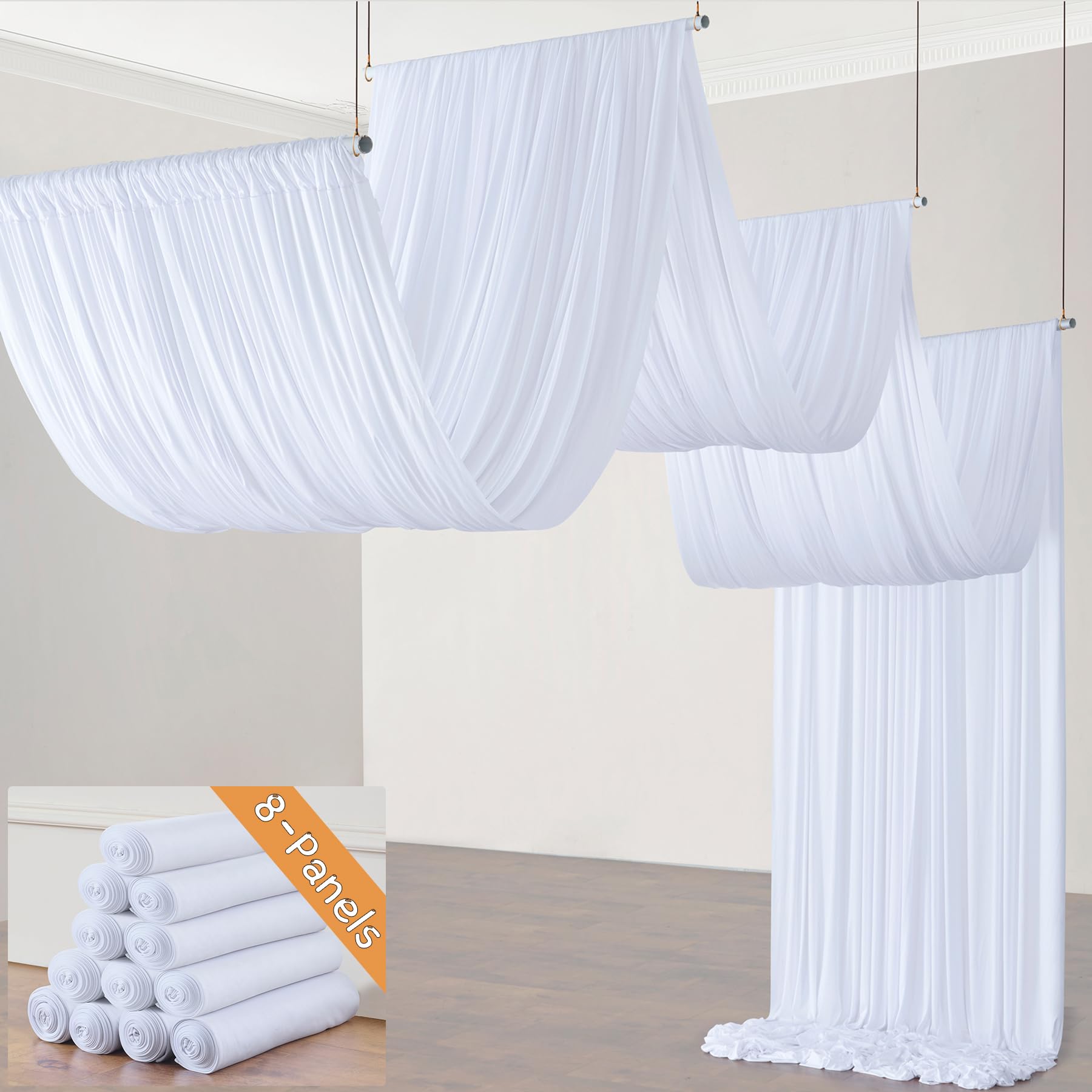 Photo 1 of NSSONBEN White Ceiling Drapes - 40ft x 20ft, 8 Panels