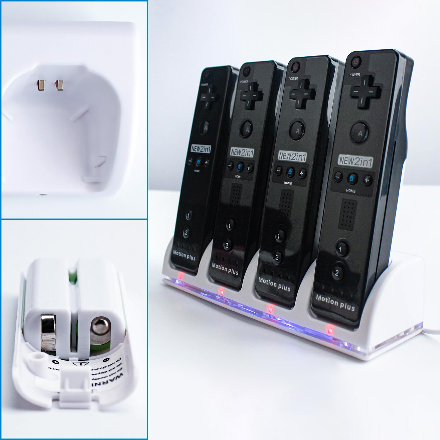 OSTENT Charger Dock Station + 4 Paquetes de baterías compatibles para el Mando a Distancia Nintendo Wii Color Blanco