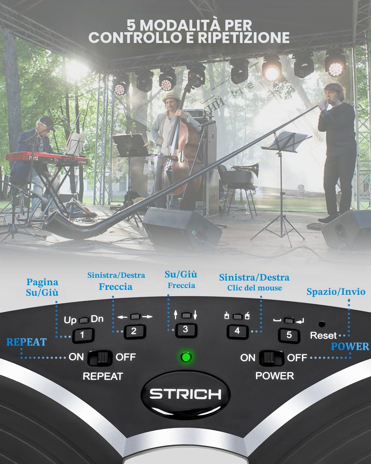 STRICH SPT-20 Pedale senza fili, interruttore a pedale silenzioso per iPad, telefono, Kindle, tablet, PC, nuova versione, ricaricabile USB Music Page Turner, Nero
