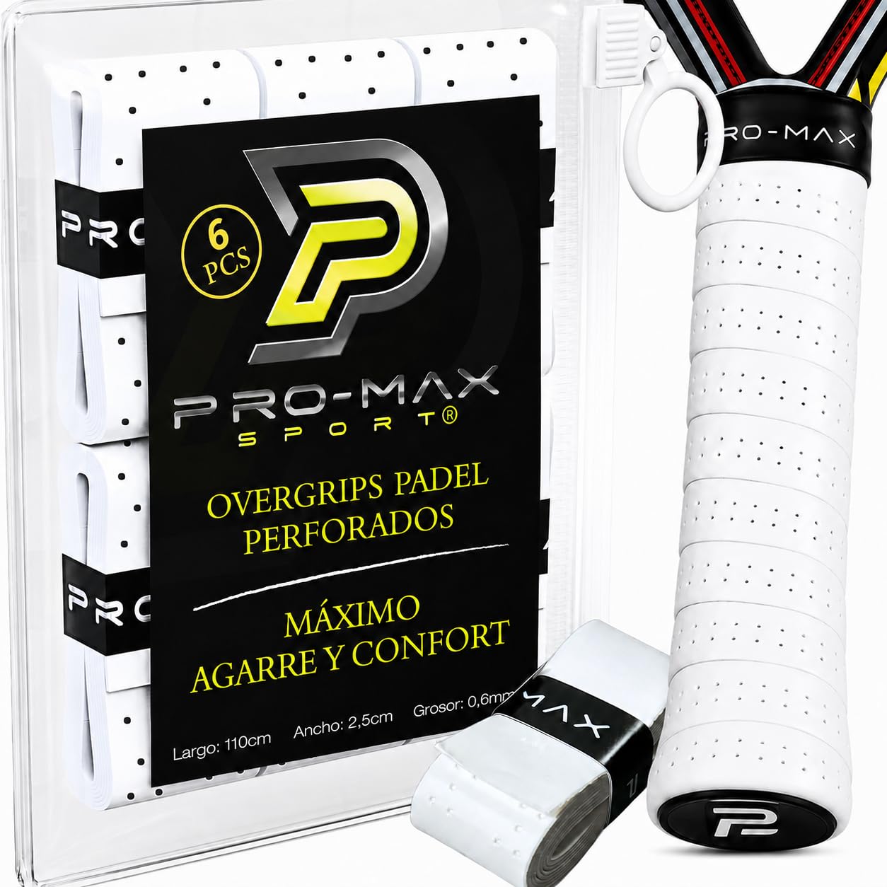 Padel Overgrips Extra Adherente Perforados Blanco Alta Absorción Sudor Antideslizante Grip Pack 4-50